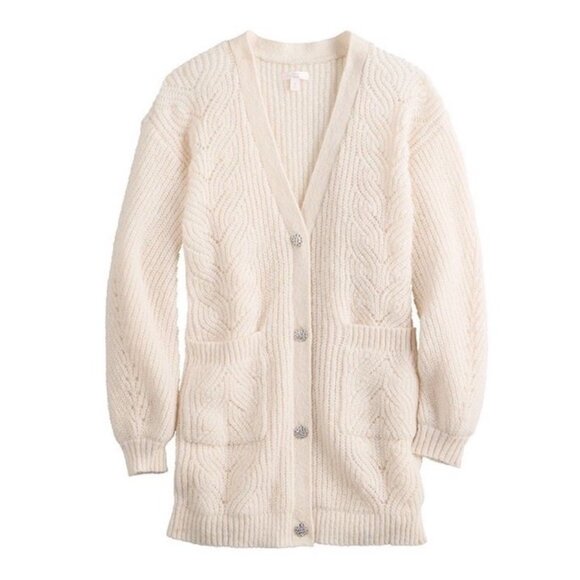 NEW Lauren Conrad Long Cardigan Layering Sweater Bare Linen Ivory V-Neck Small - Picture 1 of 11